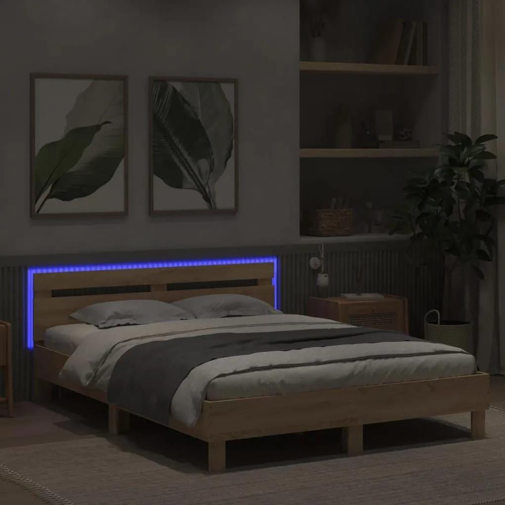 Πλαίσιο Κρεβατιού με Κεφαλάρι/LED Sonoma δρυς 140x200 εκ. - Καφέ