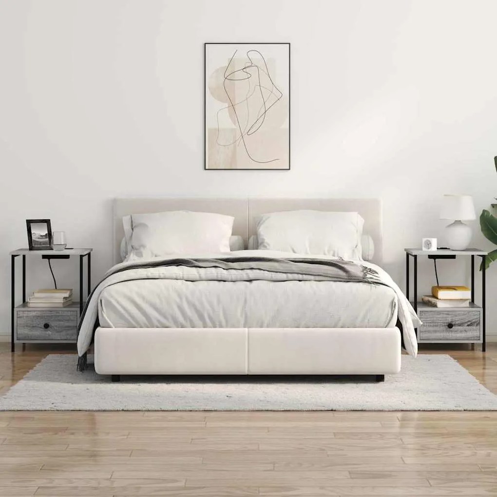 vidaXL Κομοδίνο με Σταθμό Φόρτισης με συρτάρι 2 pcs Γκρι sonoma