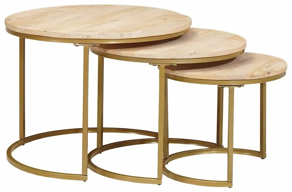 vidaXL Τραπεζάκια Καφέ Στερεών 3 pcs Μασίφ ξύλο μάνγκο και χάλυβας
