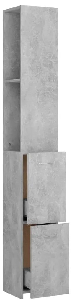 vidaXL Ντουλάπι Μπάνιου Γκρι Σκυροδέματος 25x26,5x170 εκ. Επεξ. Ξύλο