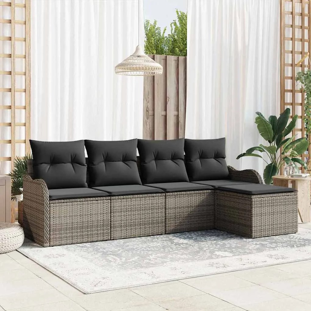 vidaXL Σετ Καναπέ Κήπου με μαξιλάρι 5 pcs Γκρι Πολυ ράταν
