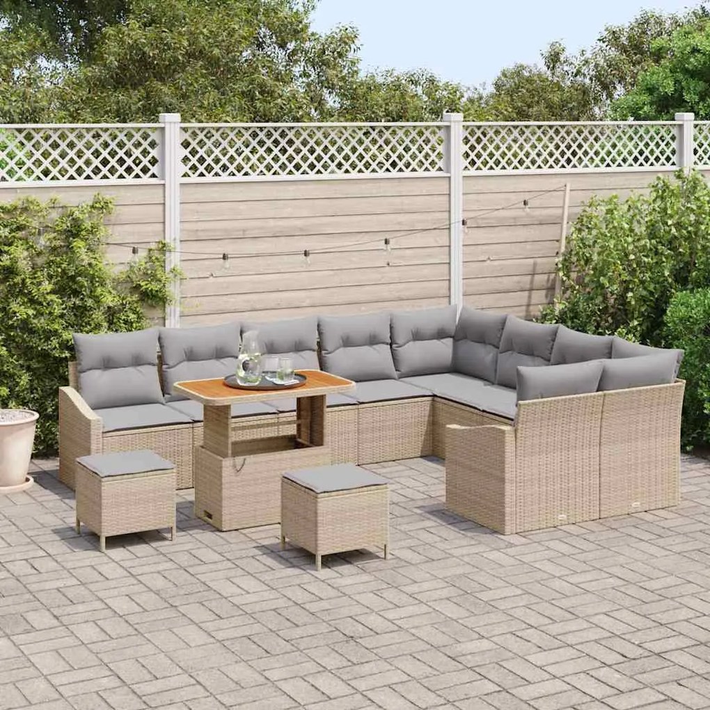 vidaXL Σετ Καναπέ Κήπου 12 pcs Μπεζ, Ανοιχτό Γκρι 90 x 55 x 71 cm