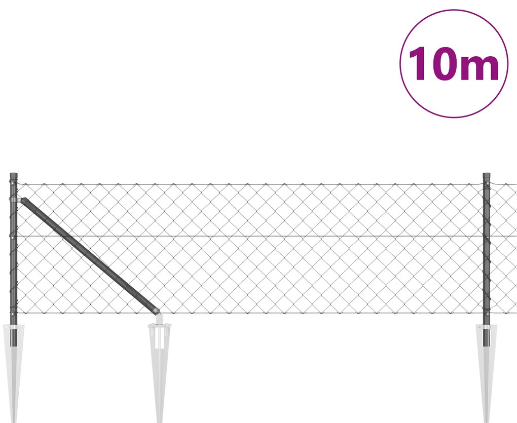 vidaXL Φράχτης Αλυσίδας με 7 σπικερόπορτες 0.6x10 μ. Γαλβανισμένος Ατσάλινος