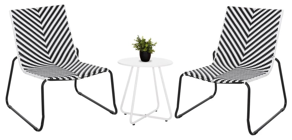 Σετ κήπου Lounge PONY 3 τμχ C21193.02 Μέταλλο &amp; Συνθ. Rattan σε Λευκό - Μαύρο 66x68x75 εκ.