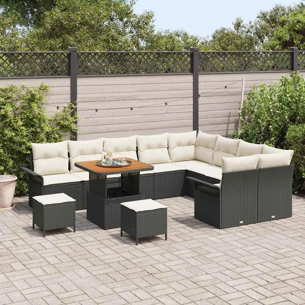 vidaXL Σετ Καναπέ Κήπου 12 pcs Μαύρο, Κρέμα 80 x 80 x 71 cm