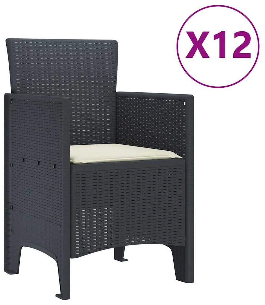 vidaXL Σέτ φαγητού για κήπο με μαξιλάρι 13 pcs Ανθρακί Πολυράτταν