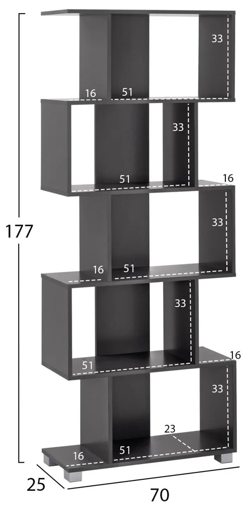 Βιβλιοθήκη μελαμίνης γκρι 70x25x177 εκ. 70x25x177 εκ.