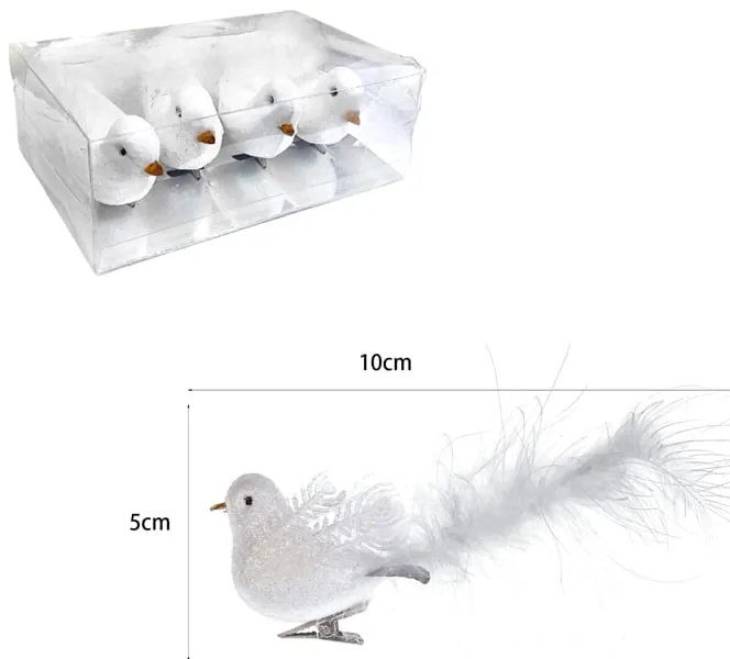 Διακοσμητικά πουλάκια με κλιπ 4τμχ - Christmas Decoration White Birds with Clips