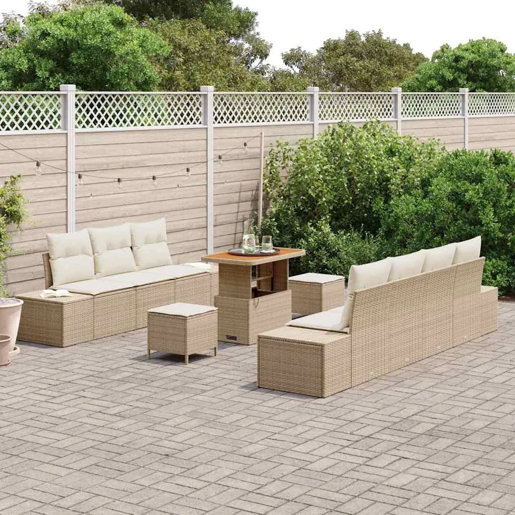 vidaXL Σετ Καναπέ Κήπου με μαξιλάρι 10 pcs Μπεζ, Κρέμα 90 x 55 x 71 cm