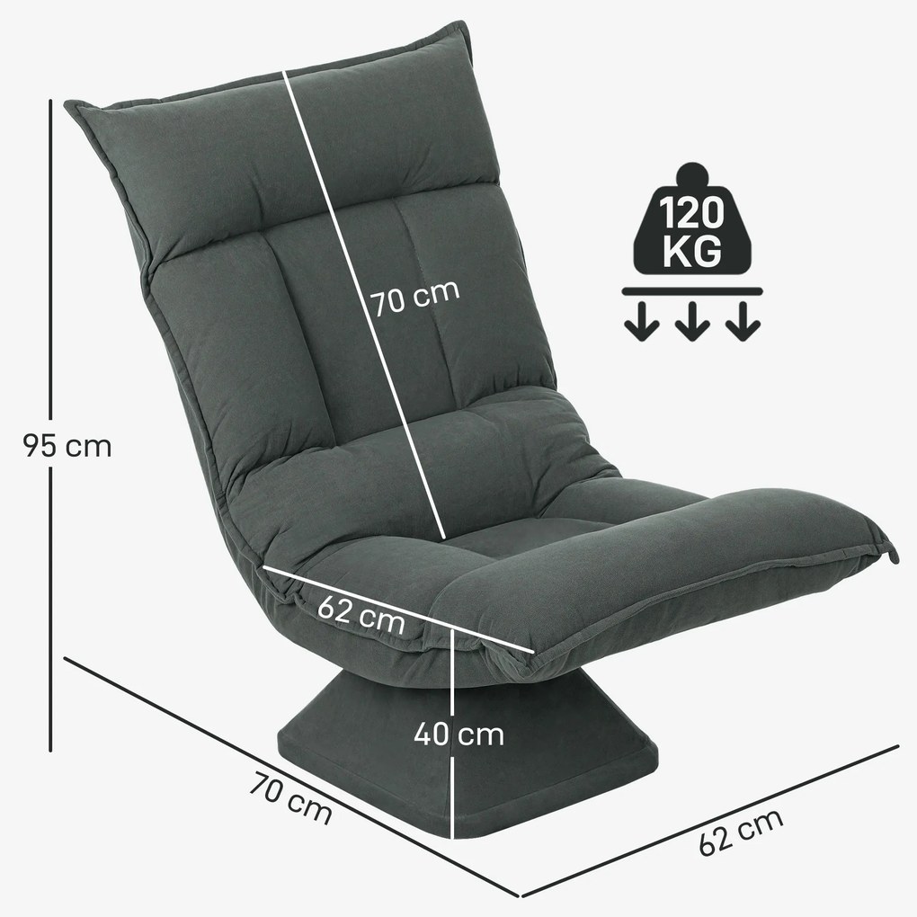 HOMCOM Πολυθρόνα δαπέδου με 5-θέσια ρυθμιζόμενη πλάτη, περιστρεφόμενη, μοντέρνα πολυθρόνα, Σκούρο Γκρι