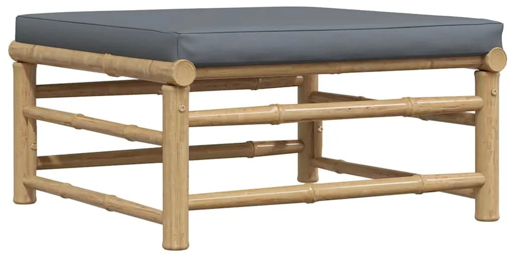 vidaXL Υποπόδιο/Σκαμπό Κήπου από Μπαμπού με Σκούρο Γκρι Μαξιλάρι