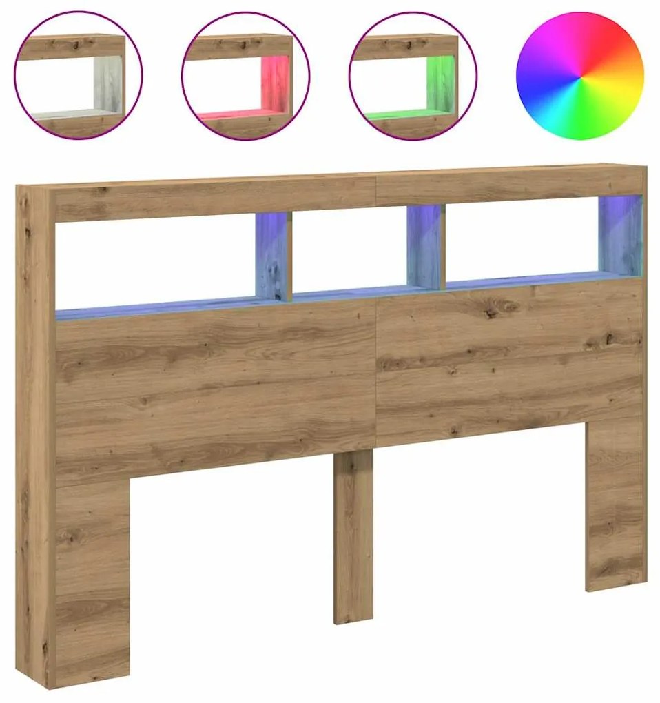 vidaXL Κεφαλάρι με Αποθηκευτικό Χώρο &amp; LED Artisan Δρυς 160x17x102 εκ.