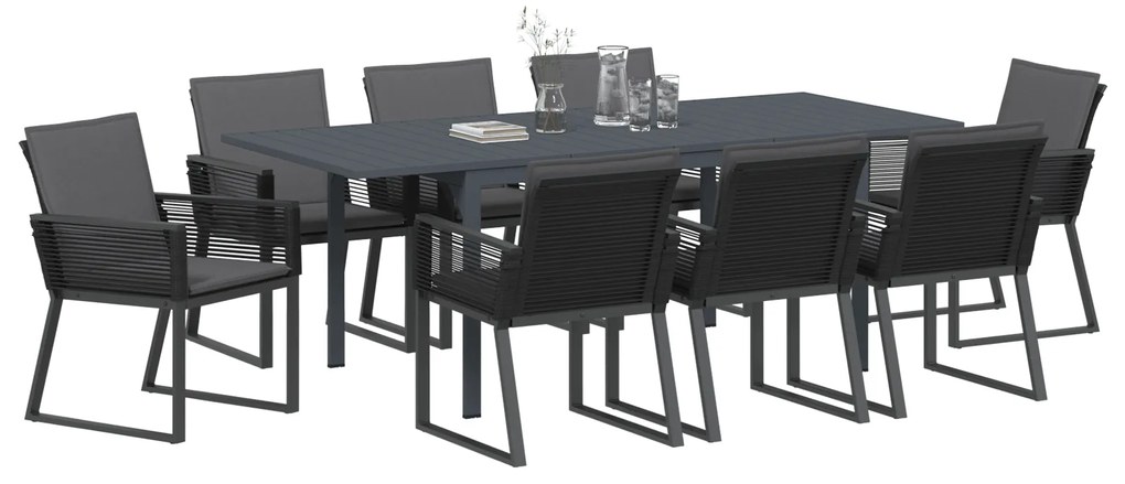 vidaXL Σετ τραπεζαρίας κήπου 9 pcs Μαύρο Large Μέταλλο