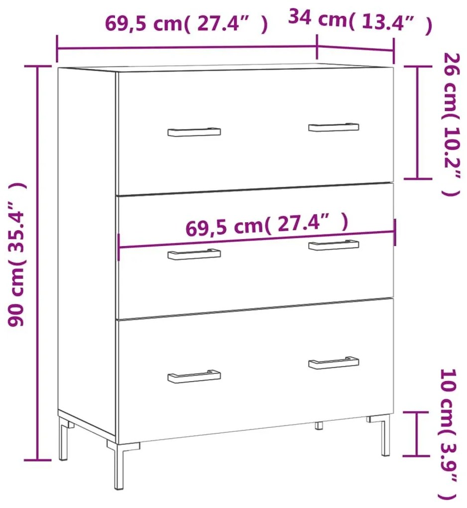 Ντουλάπι Γκρι Sonoma 69,5 x 34 x 90 εκ. από Επεξεργασμένο Ξύλο - Γκρι