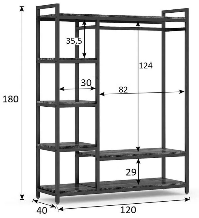 Έπιπλο εισόδου Moel καρυδί-μαύρο 120x40x180εκ 120x40x180 εκ.