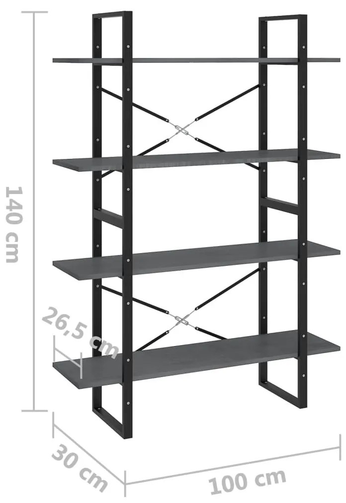 Βιβλιοθήκη με 4 Ράφια Γκρι 100x30x140 εκ. από Μασίφ Ξύλο Πεύκου - Γκρι