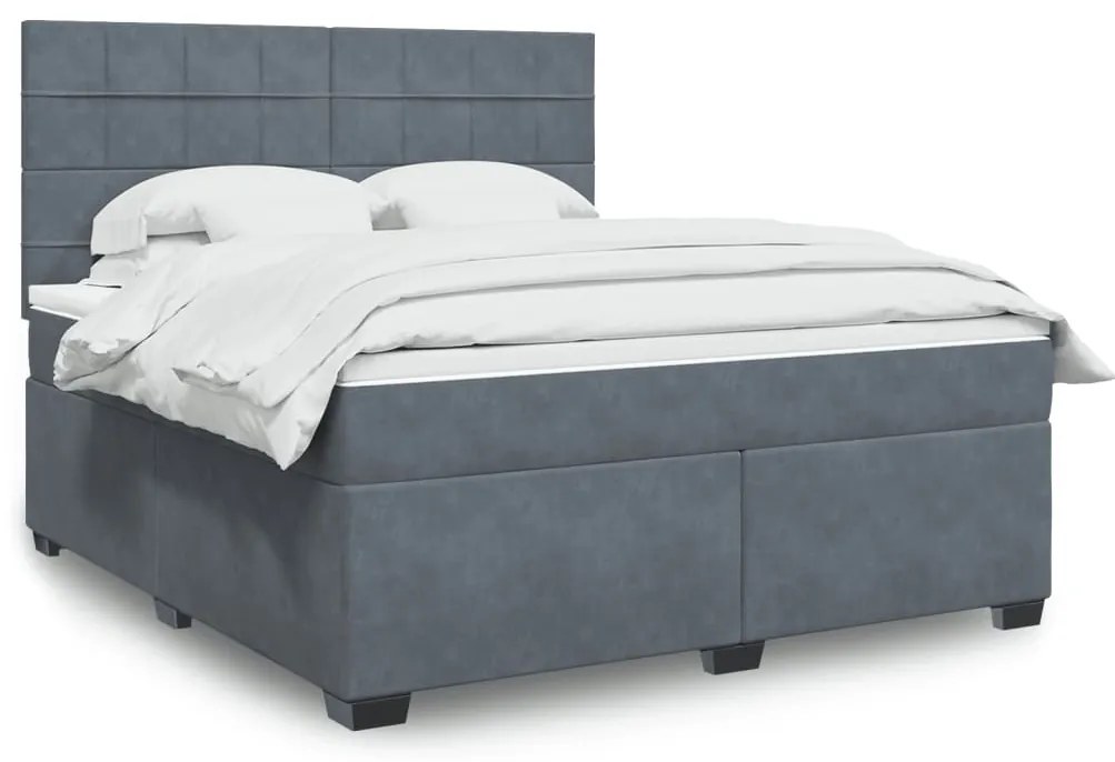vidaXL Κρεβάτι Boxspring με Στρώμα Σκούρο Γκρι 180x200 εκ. Βελούδινο