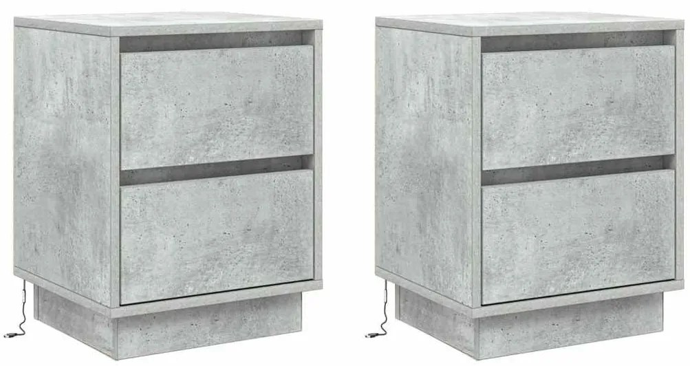 vidaXL Κομοδίνο με συρτάρι 2 pcs Γκρι σκυροδέματος 39 x 34.5 x 50 εκ.