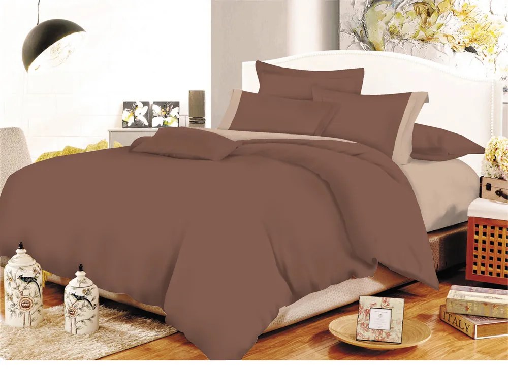Σετ Σεντόνια ΚΟΜΒΟΣ Cotton Line Brown - Beige Μονόχρωμα με Φάσα Διπλά 200x240