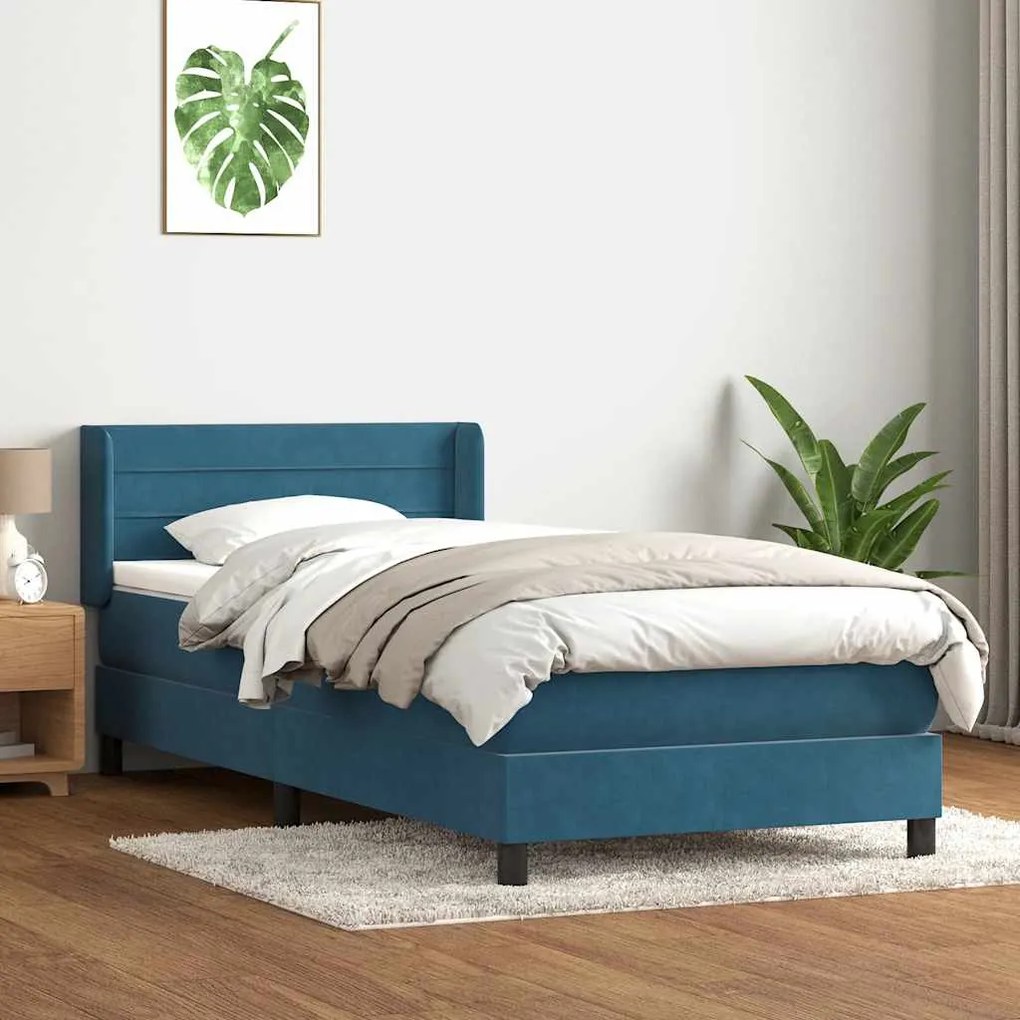 Box Spring κρεβάτι με στρώμα σκούρο μπλε 100x220 cm Βελούδινο