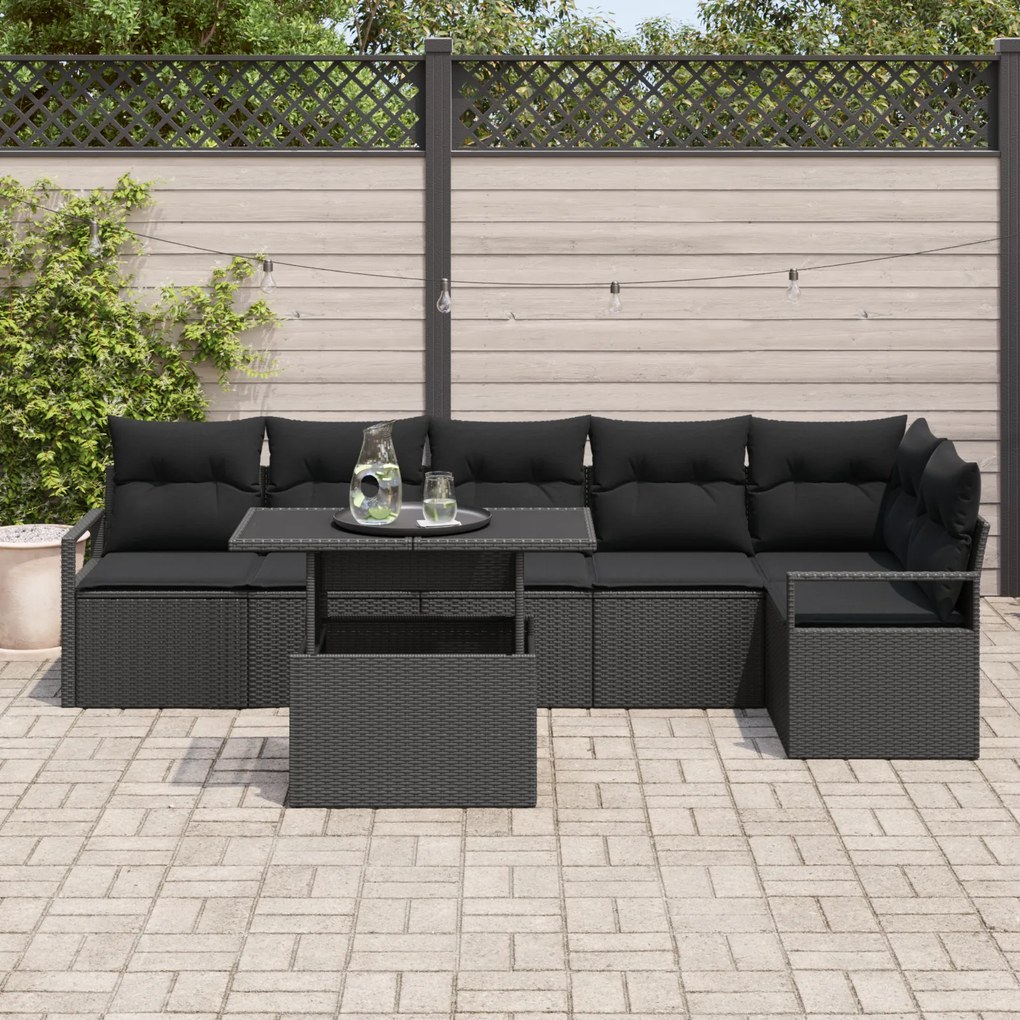 vidaXL Σετ Καναπέ Κήπου με μαξιλάρι με μαξιλάρι 7 pcs Μαύρο 100 x 55 x 73 εκ.