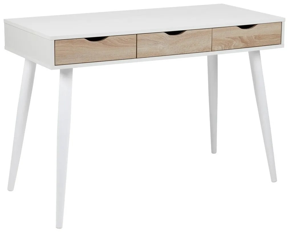 Τραπέζι γραφείου Oakland 115, Με συρτάρια, 77x110x50cm, Δρυς, Άσπρο
