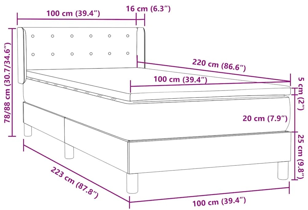 Box Spring κρεβάτι με στρώμα ροζ 100x220 cm Βελούδινο - Ροζ