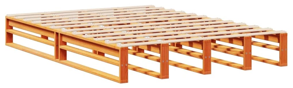 Κρεβάτι Βιβλιοθήκη Χωρίς Στρώμα Καφέ 135x190 εκ Μασίφ Πεύκο - Καφέ