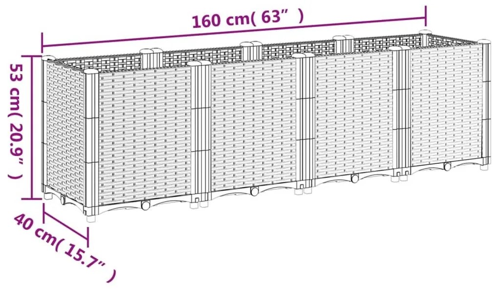 Ζαρντινιέρα Κήπου Γκρι 160x40x53 εκ. Πολυπροπυλένιο - Γκρι