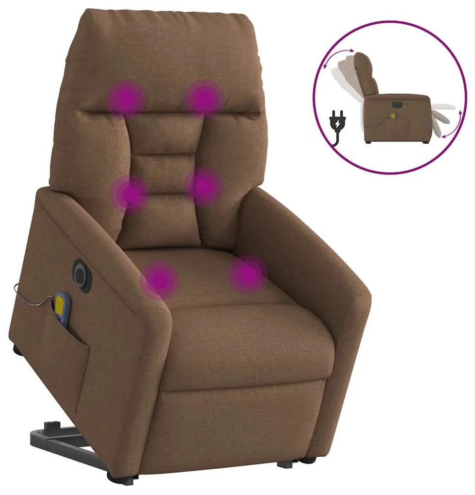 vidaXL Πολυθρόνα Μασάζ Ηλεκ. Ανακλινόμενη με Ανύψωση Καφέ Υφασμάτινη
