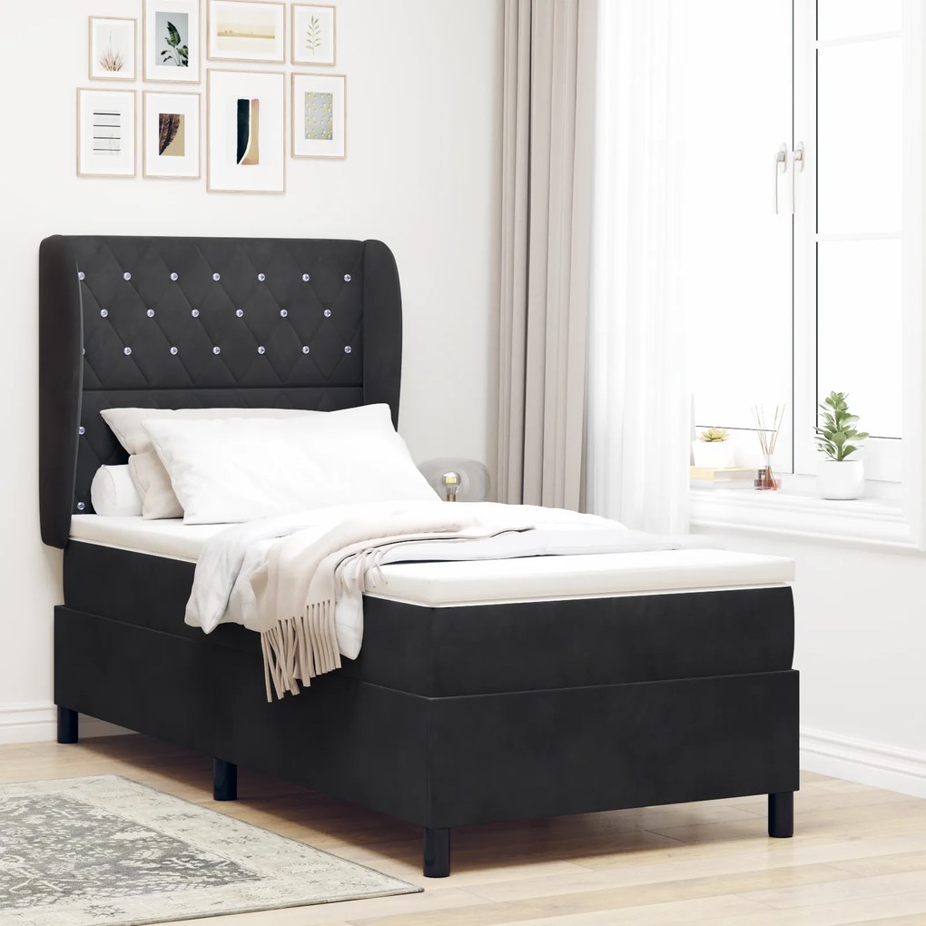 vidaXL Κρεβάτι με ελατήρια με στρώμα Μαύρο 100 x 200 cm Βελούδο