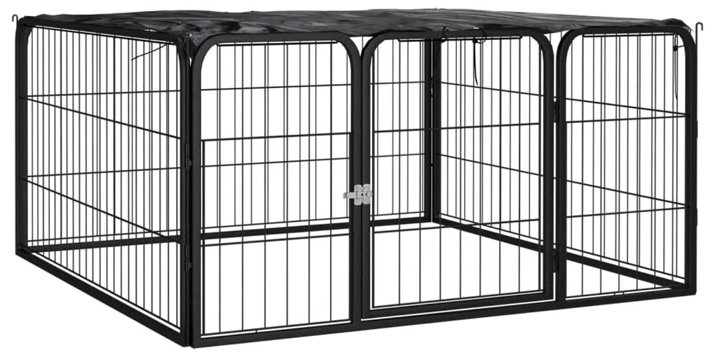 Παρκοκρέβατο Σκύλου 4 Πάνελ Μαύρο 100x50εκ Ατσάλι Βαφή Πούδρας