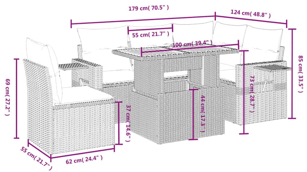 vidaXL Σετ Καναπέ Κήπου 6 τεμ. Μπεζ Συνθετικό Ρατάν με Μαξιλάρια