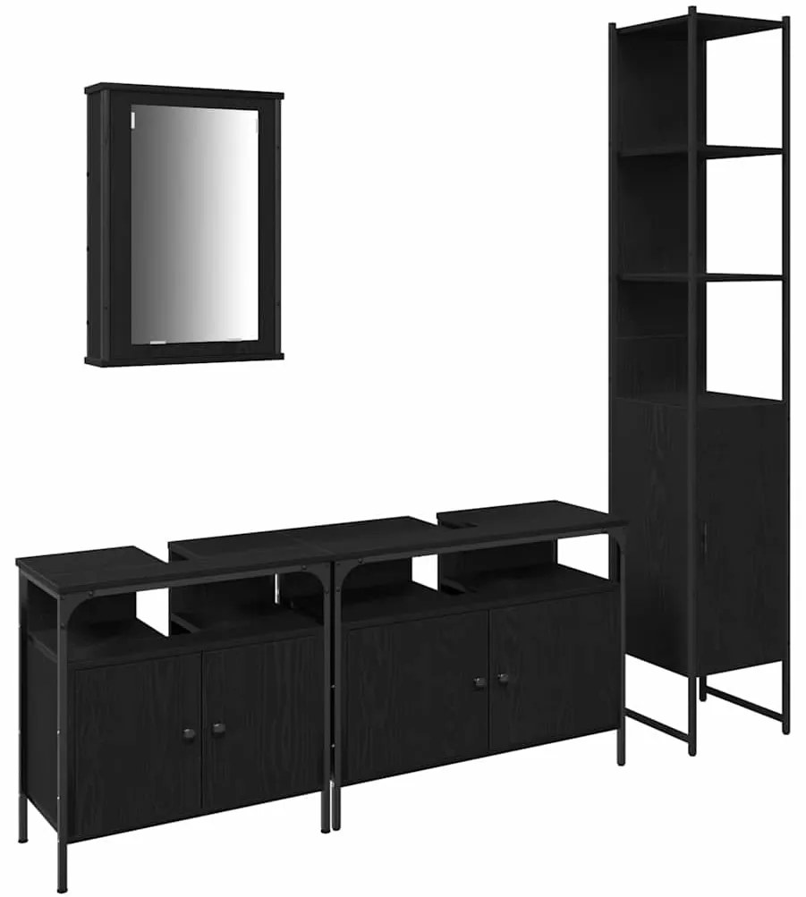 vidaXL Σετ Επίπλων Μπάνιου με ράφι 4 pcs Μαύρη δρυς 33 x 33 x 185.5 εκ