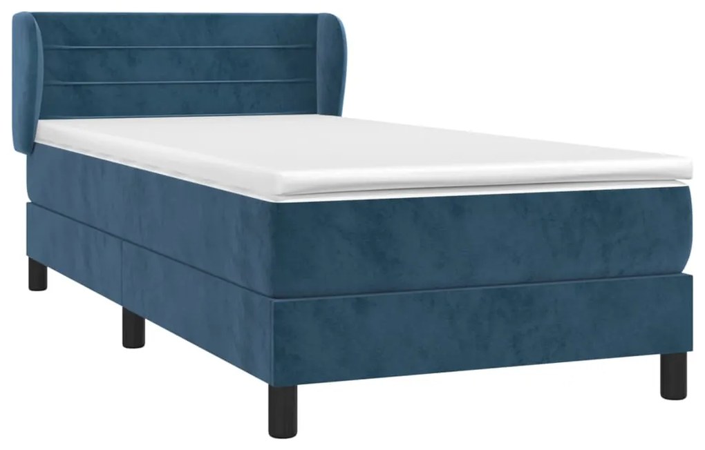 vidaXL Κρεβάτι Boxspring με Στρώμα Σκούρο Μπλε 100x200 εκ. Βελούδινο