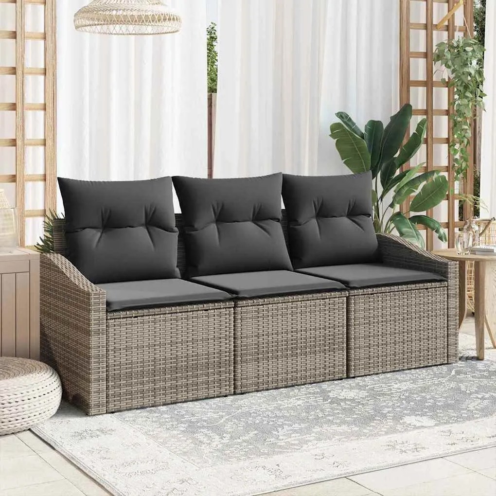 vidaXL Σετ Καναπέ Κήπου 3 pcs Γκρι Πολυ rattan, βαμμένο ατσάλι