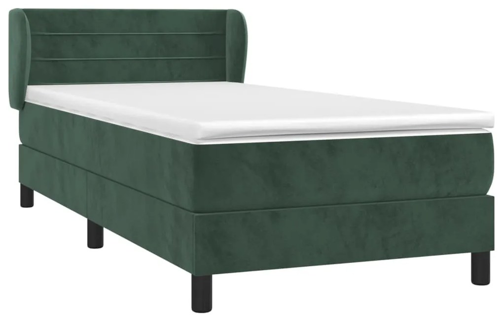 vidaXL Κρεβάτι Boxspring με Στρώμα Σκούρο Πράσινο 100x200εκ. Βελούδινο