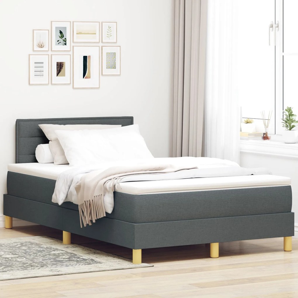Κρεβάτι Box Spring με Στρώμα Σκούρο Γκρι 120x200 εκ. Ύφασμα