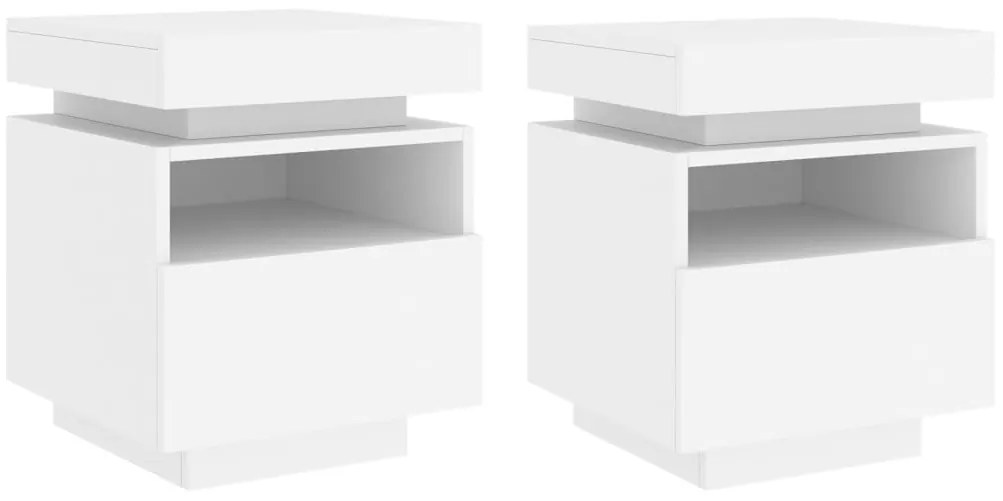 vidaXL Κομοδίνα με Φώτα LED 2 τεμ. Λευκά 40 x 39 x 48,5 εκ.