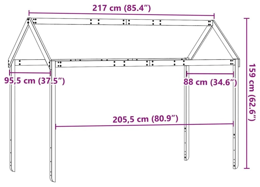 Οροφή Κρεβατιού Παιδική Καφέ 217x95,5x159 εκ. Μασίφ Ξύλο Πεύκου - Καφέ