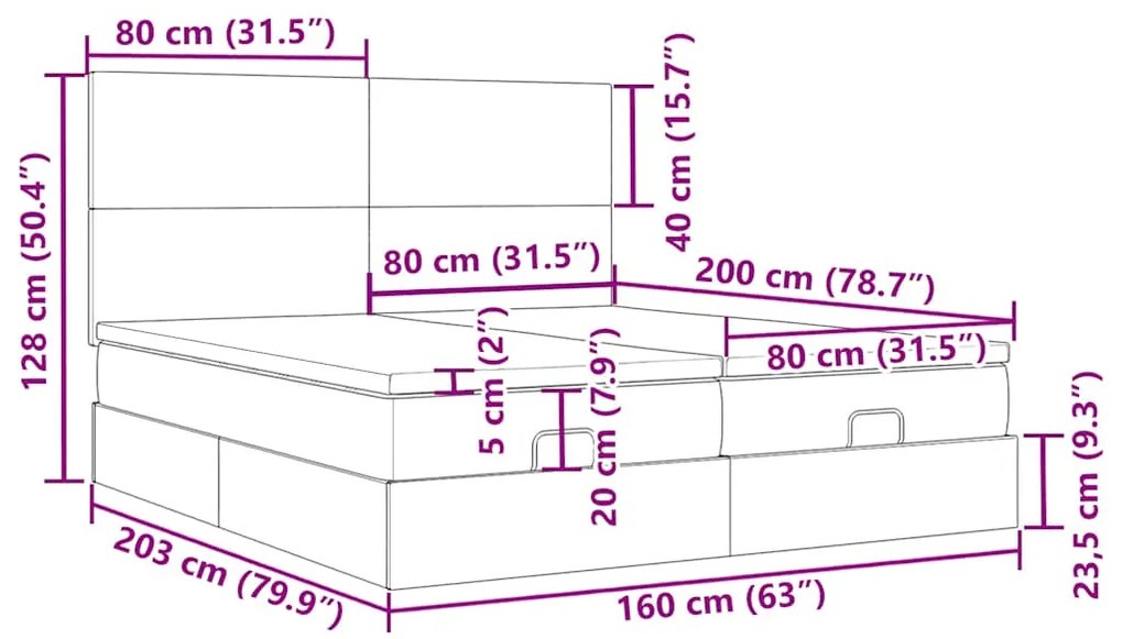 Οθωμανικό κρεβάτι με στρώματα Μαύρο 160x200cm Ύφασμα - Μαύρο