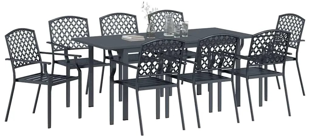 vidaXL Σέτ φαγητού για κήπο 9 pcs Ανθρακί Ατσάλι με Πούδρα