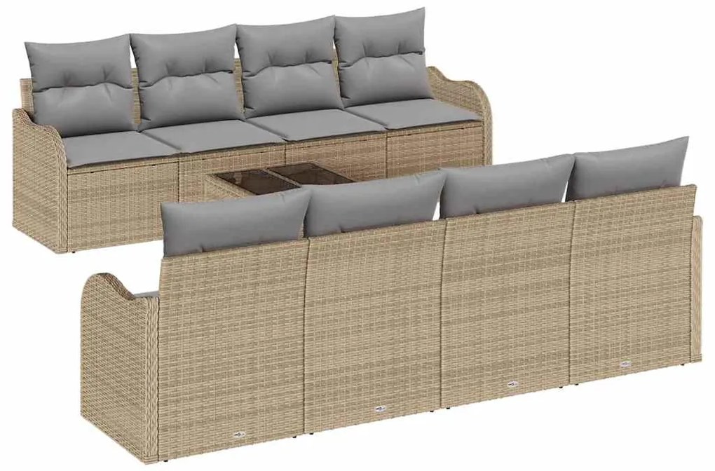 vidaXL Σετ Καναπέ Κήπου με μαξιλάρι 9 pcs Μπεζ, Γκρι 55 x 55 x 37 εκ