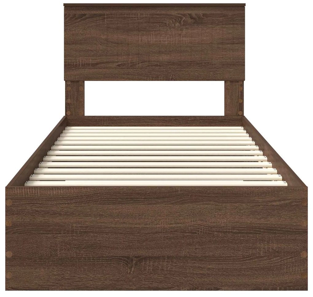 vidaXL Σκελετός Κρεβατιού με συρτάρι Καφέ Δρύινο και Ασημί 90 x 190 cm