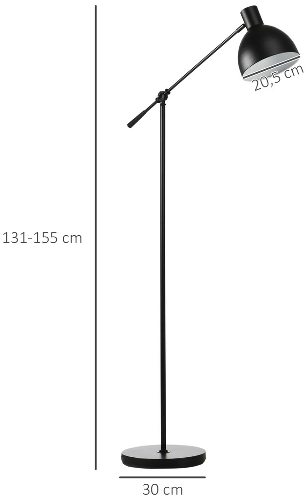 HOMCOM Φωτιστικό δαπέδου σε βιομηχανικό στυλ, ρυθμιζόμενο ύψος, διακόπτης ποδιού; 30 x 30 x 131 cm, Μαύρο