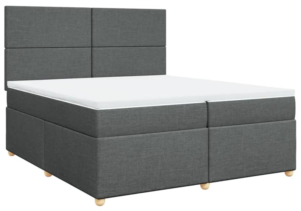 Κρεβάτι Boxspring με Στρώμα Σκούρο Γκρι 200x200 εκ. Υφασμάτινο - Γκρι