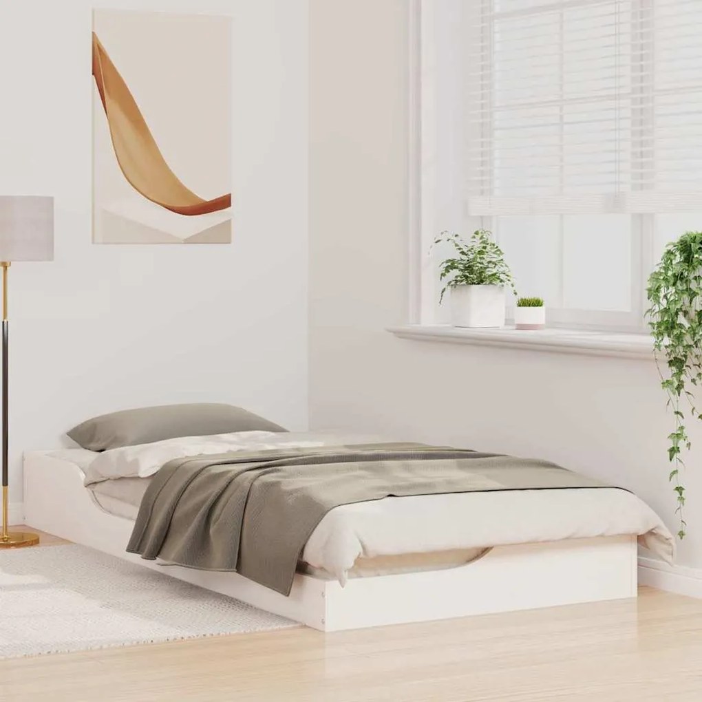 vidaXL Κρεβάτι δαπέδου Λευκό 90 x 200 cm Μασίφ ξύλο πεύκου