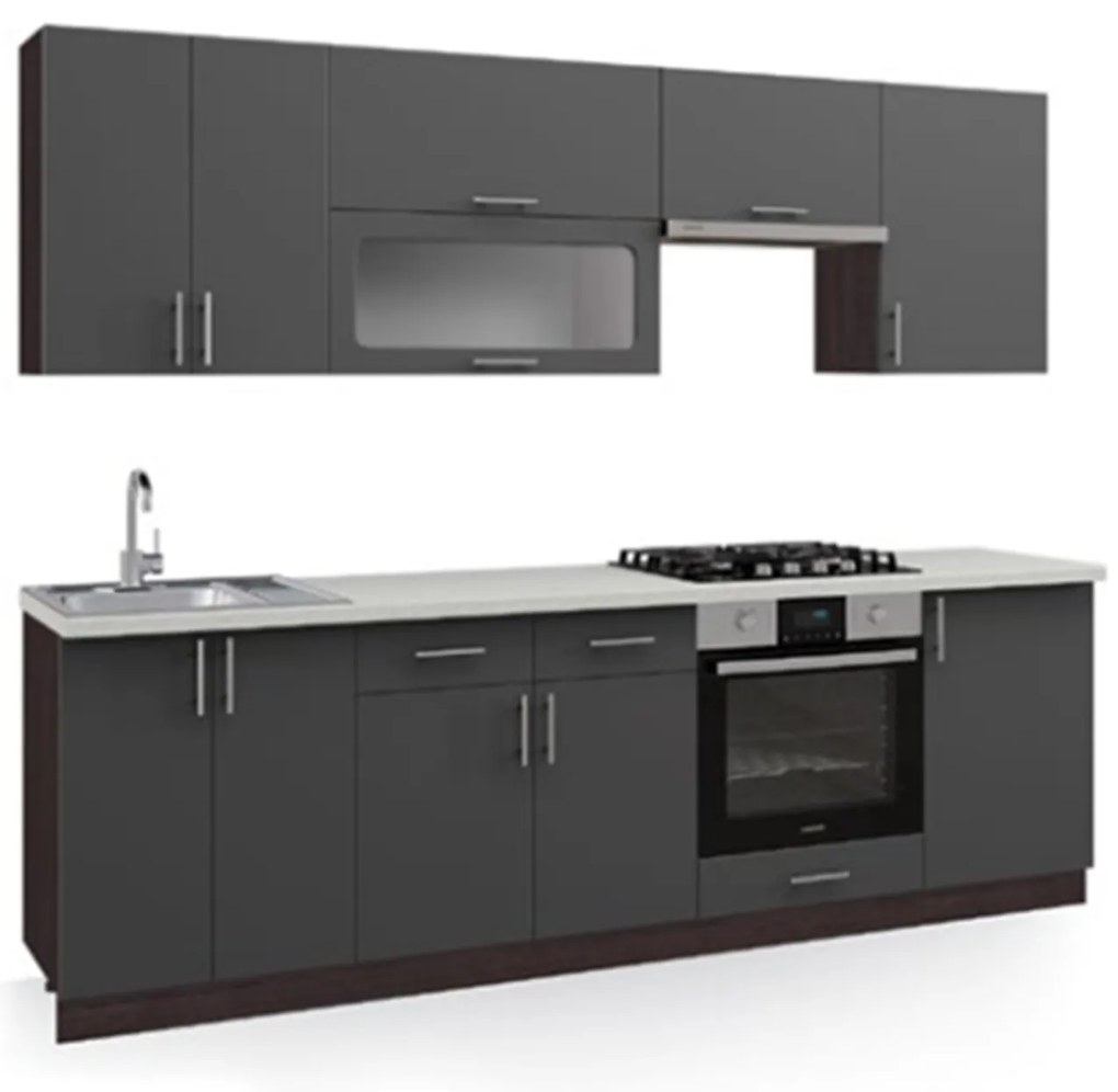 ΣΥΝΘΕΣΗ ΚΟΥΖΙΝΑΣ MDF ΣΚΟΥΡΟ ΓΚΡΙ ΠΑΓΚΟΣ HPL ΜΠΕΖ ΜΑΡΜΑΡΟ 250x47x84,8Υεκ.HM2471.01