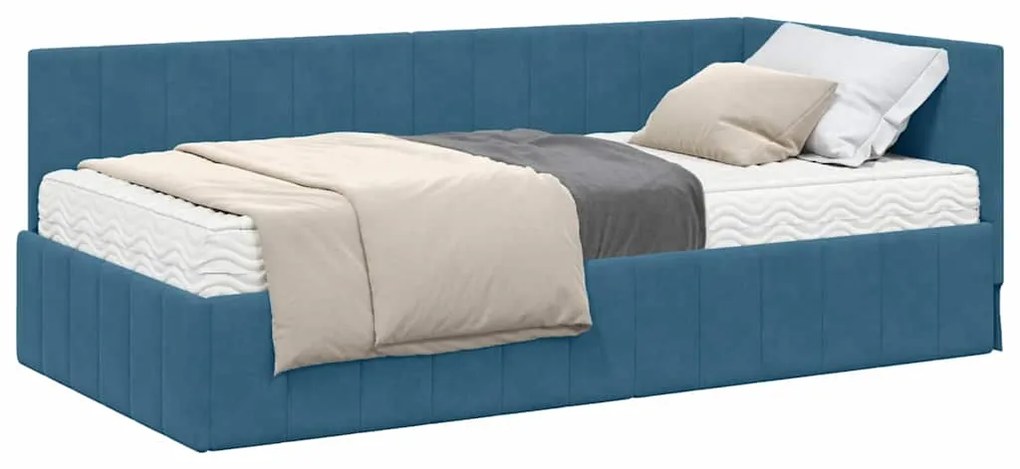 vidaXL Κρεβάτι γωνίας με στρώμα με στρώμα 2 pcs Μπλε Βελούδο