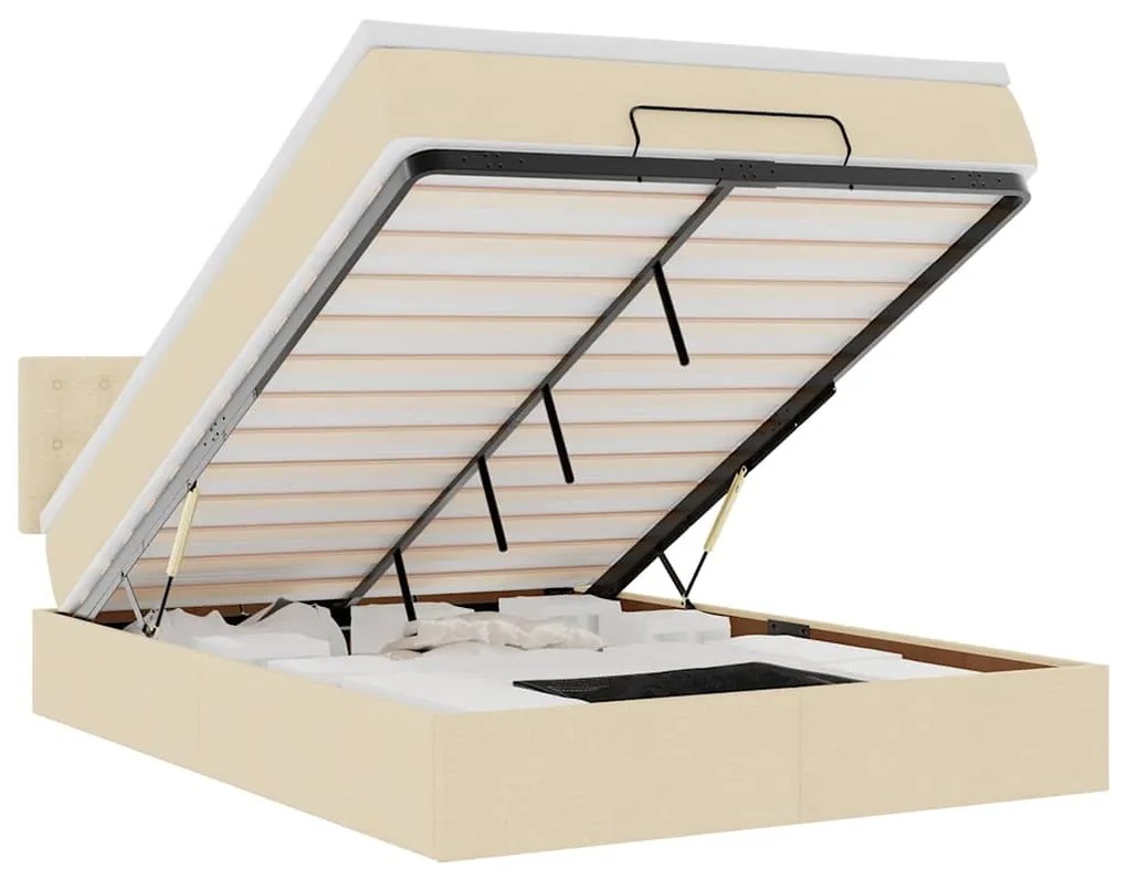 vidaXL Οθωμανικό κρεβάτι με στρώμα Cream 140x200cm ύφασμα